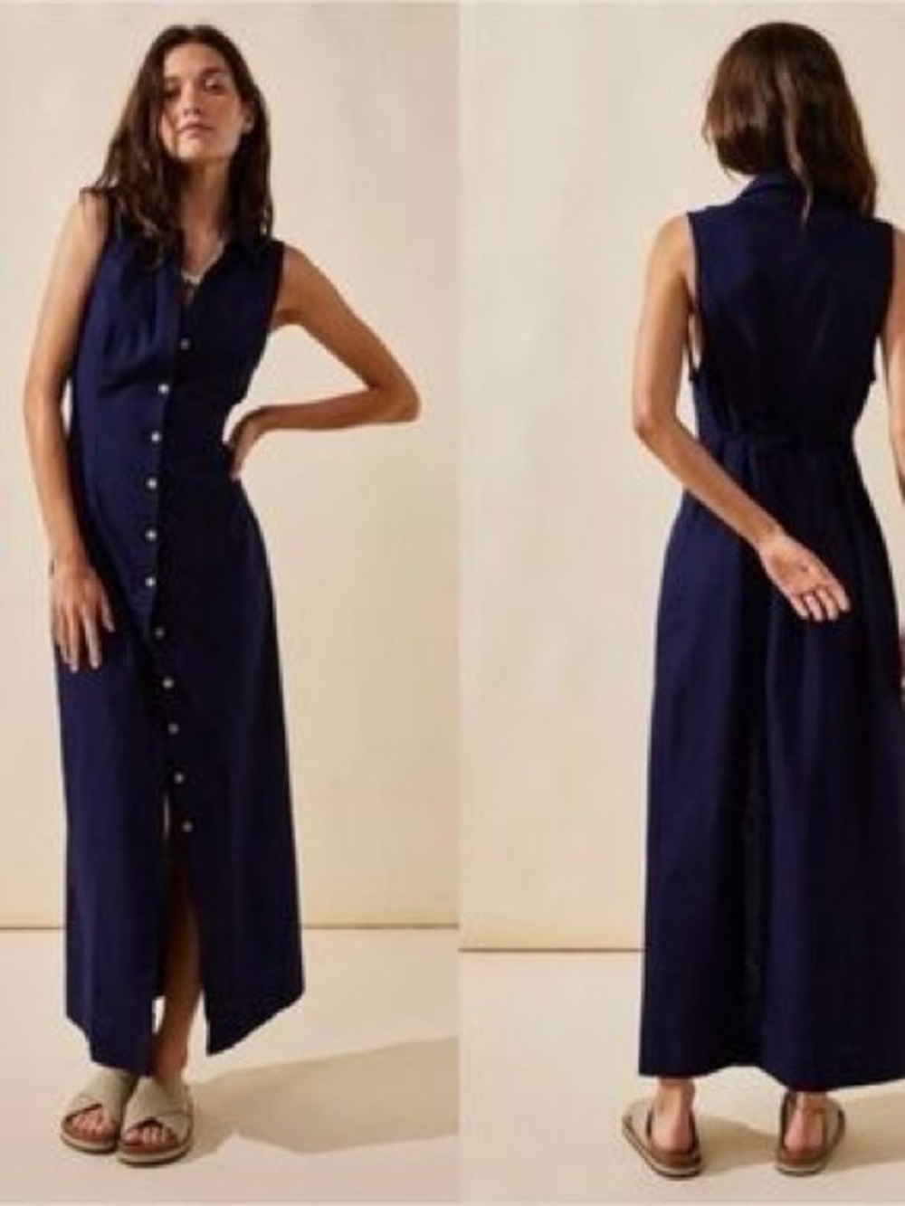 Banana Republic linen shirt dress maxi navy 14 - Picture 2 of 10
